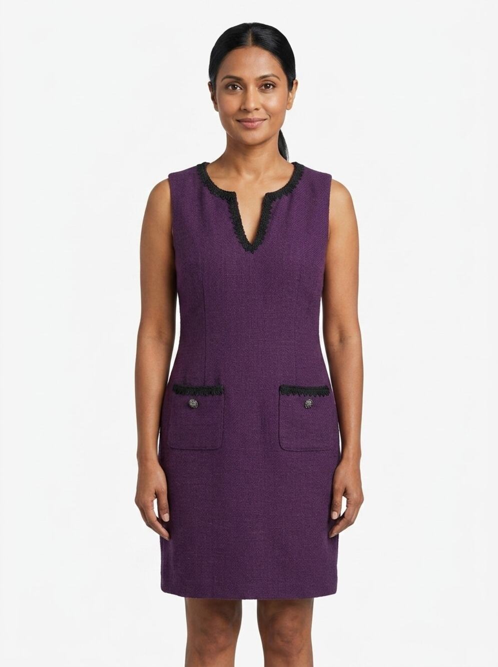 Karl Lagerfeld Paris Purple Tweed Sleeveless Sheath Dress Women Size 8